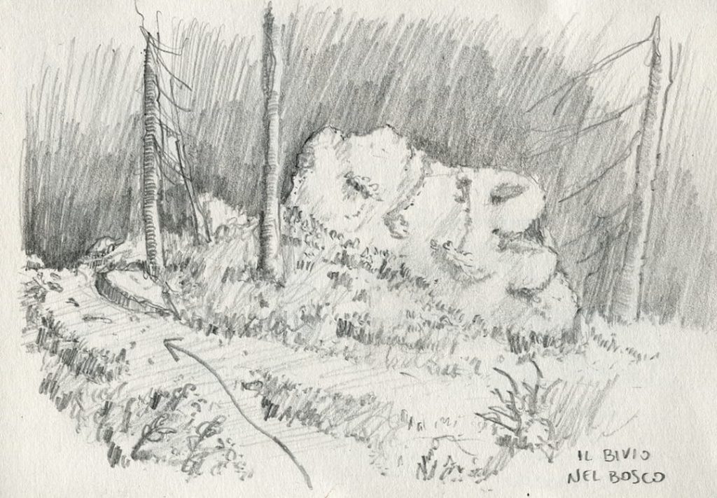 trekking cuneaz, disegno di un bivio del sentiero per mascognaz
